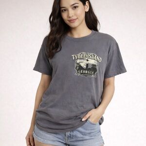 Tybee Island Georgia Graphic T-Shirt Gray Gildan Tee Size Small